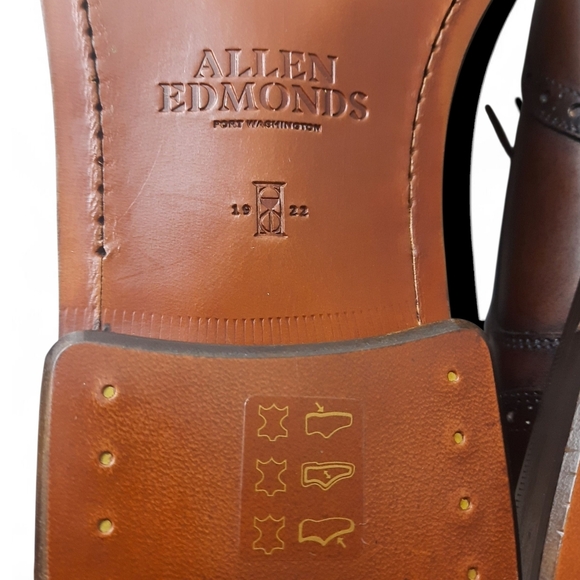 ALLEN EDMONDS Modigliani Wingtip Oxford Brogue Italy Leather Flex Brown 11.5 D - Picture 11 of 13